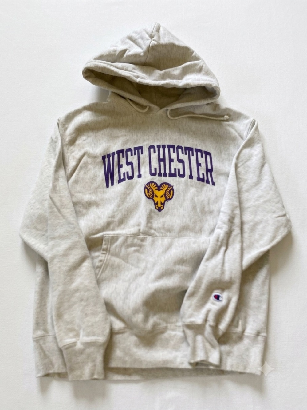 Champion Cream Pullover Hoodie with Purple West Chester University Golden Rams